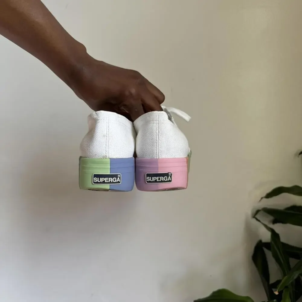 Superga Women's White and Multi chunky‎ sole sneakers
